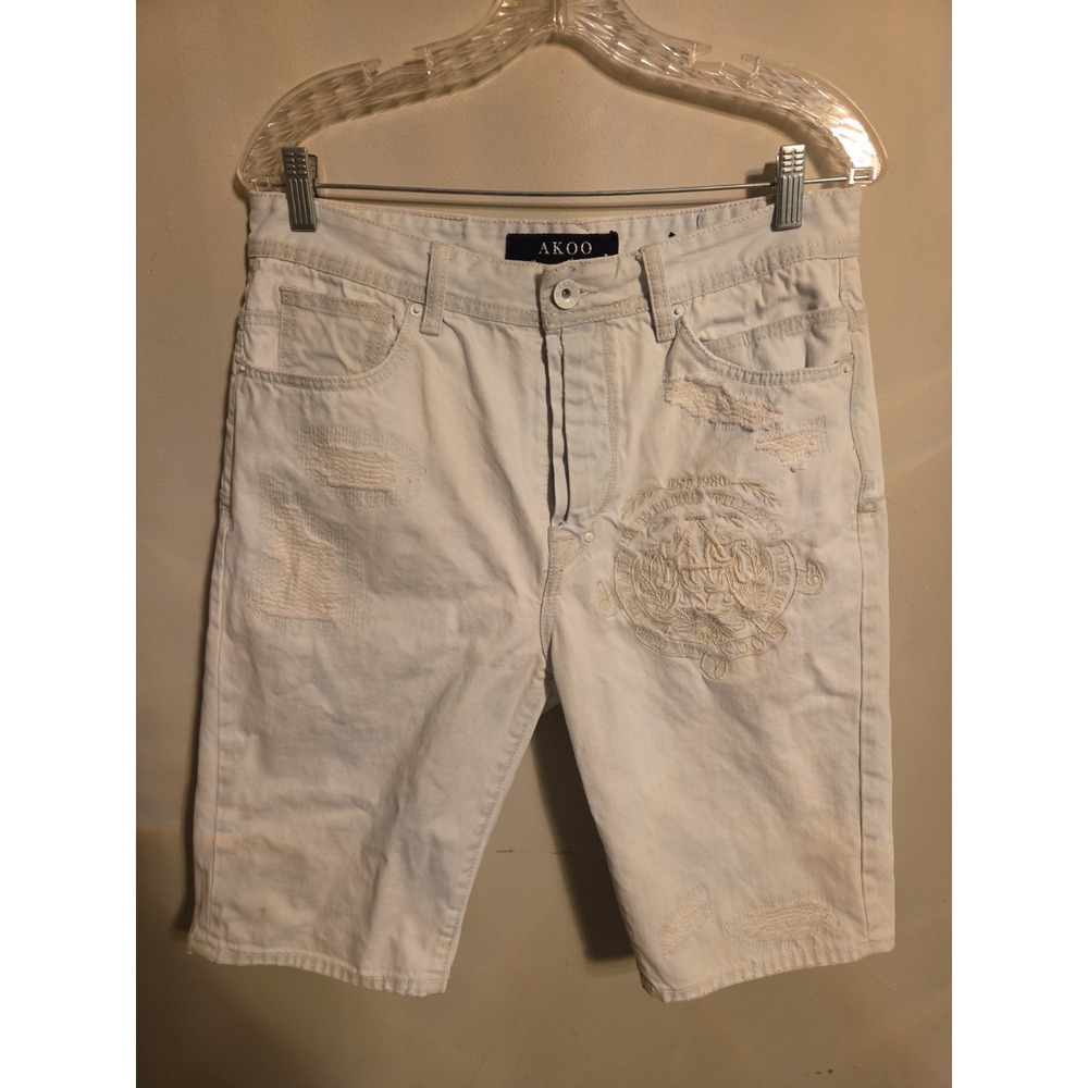 Men's AKOO White Embroidered Jorts Sz 32 Button Fly Y2K Vintage